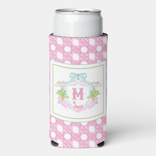 Preppy Palm Beach Monogram Wapenschild Seltzer Blikjeskoeler (Seltzer Voorkant)