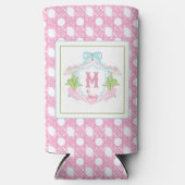 Preppy Palm Beach Monogram Wapenschild Seltzer Blikjeskoeler (Voorkant)