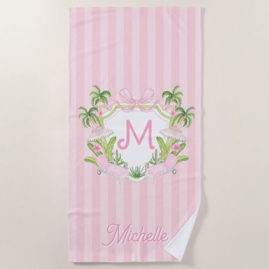 Preppy Palm Beach Monogram Wapenschild Strandlaken (Voorkant)