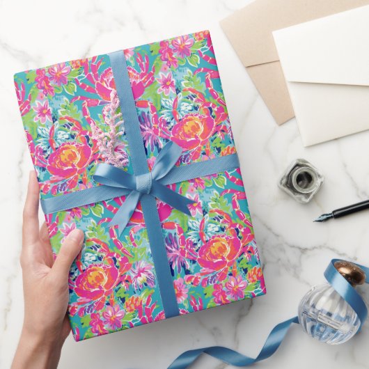 Preppy Palm Beach Oceaan Bloemenkrabben Patroon Cadeaupapier (Geschenken)