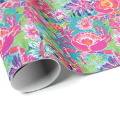 Preppy Palm Beach Oceaan Bloemenkrabben Patroon Cadeaupapier (Rol Hoek)