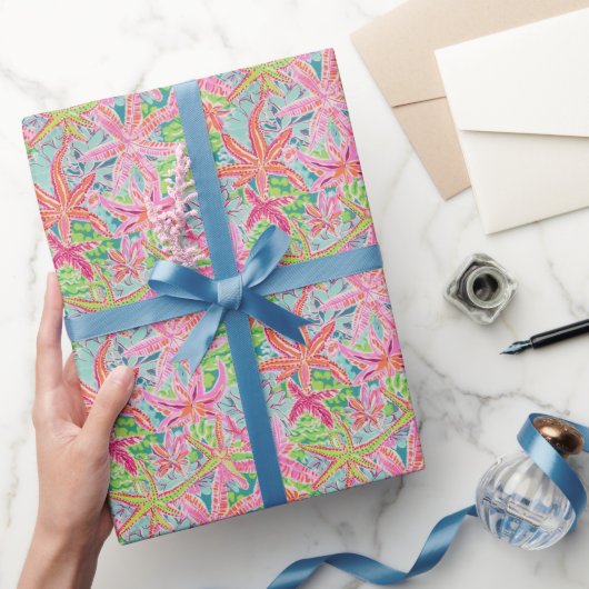 Preppy Palm Beach Oceaan zeesterren patroon Cadeaupapier (Geschenken)
