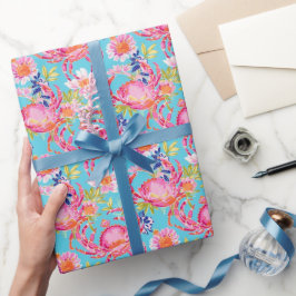 Preppy Palm Beach Ocean Crabs Patroon Cadeaupapier