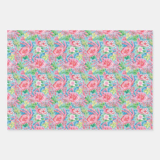 Preppy Palm Beach Ocean Shell krab bloemen patroon Inpakpapier Vel (Voorkant 3)