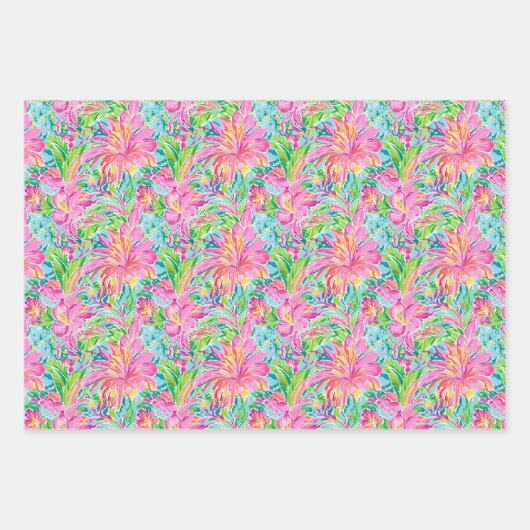 Preppy Palm Beach Ocean Shell krab bloemen patroon Inpakpapier Vel (Voorkant 2)