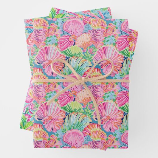 Preppy Palm Beach Ocean Shell krab bloemen patroon Inpakpapier Vel (In situ)