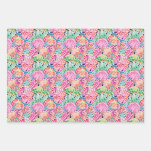 Preppy Palm Beach Ocean Shell krab bloemen patroon Inpakpapier Vel (Voorkant)