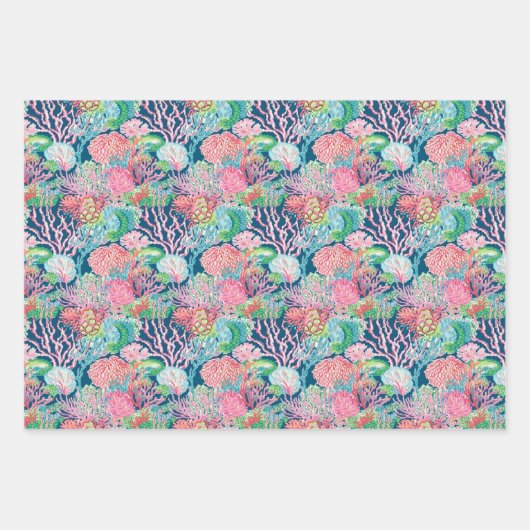 Preppy Palm Beach Ocean Shell krab bloemen patroon Inpakpapier Vel (Voorkant 3)