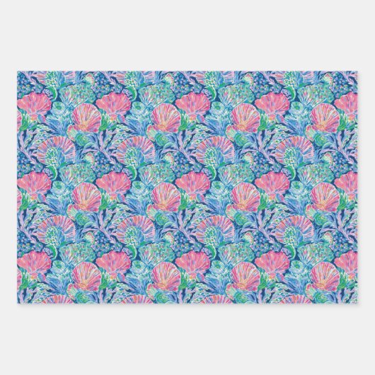 Preppy Palm Beach Ocean Shell krab bloemen patroon Inpakpapier Vel (Voorkant 2)