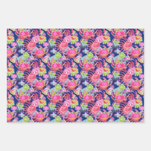 Preppy Palm Beach Ocean Shell krab bloemen patroon Inpakpapier Vel (Voorkant)