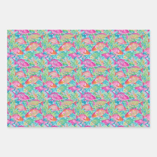 Preppy Palm Beach Ocean Shell Krab Fish Pattern Inpakpapier Vel (Voorkant 3)