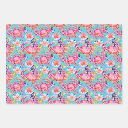 Preppy Palm Beach Ocean Shell Krab Fish Pattern Inpakpapier Vel (Voorkant 2)