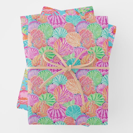Preppy Palm Beach Ocean Shell Krab Fish Pattern Inpakpapier Vel (In situ)