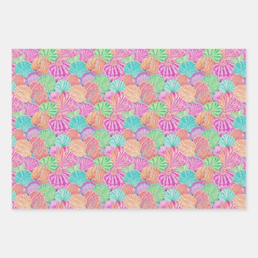 Preppy Palm Beach Ocean Shell Krab Fish Pattern Inpakpapier Vel (Voorkant)