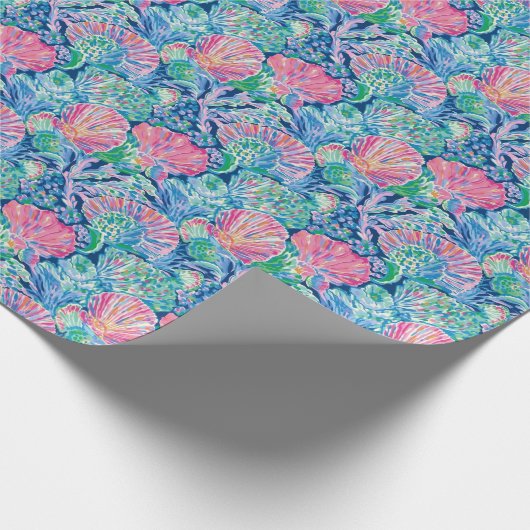 Preppy Palm Beach Ocean Shells Patroon Cadeaupapier (Hoek)