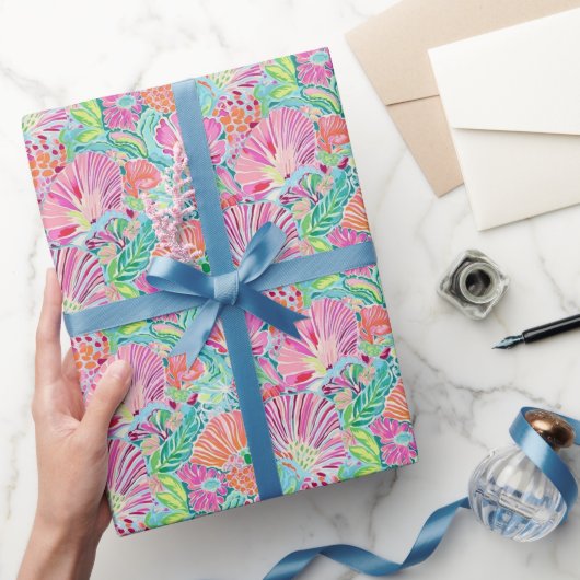 Preppy Palm Beach Ocean Shells Patroon Cadeaupapier (Geschenken)