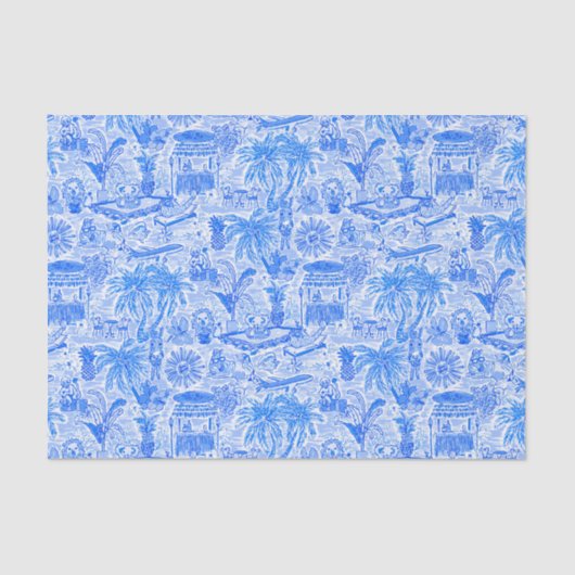 Preppy Palm Beach Print Blauw & Wit Dierenvakantie Tissuepapier (Voorkant)