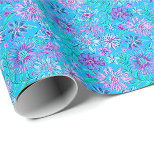 Preppy Palm Beach Print Blauwe bloemen Cadeaupapier