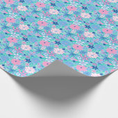 Preppy Palm Beach Print Blauwe en roze bloemen Cadeaupapier (Hoek)