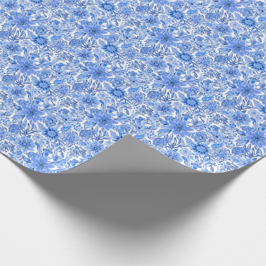 Preppy Palm Beach Print Blauwe en witte bloemen Cadeaupapier (Hoek)