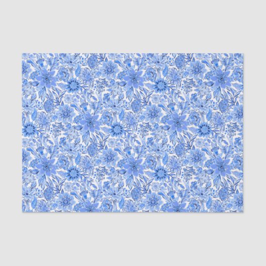 Preppy Palm Beach Print Blauwe en witte bloemen Tissuepapier (Voorkant)