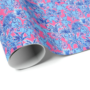 Preppy Palm Beach Print Blauwe olifanten Cadeaupapier