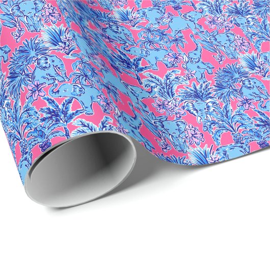 Preppy Palm Beach Print Blauwe olifanten Cadeaupapier (Rol Hoek)