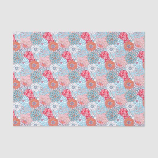 Preppy Palm Beach Print Blauwgroen en rode bloemen Tissuepapier (Voorkant)