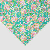 Preppy Palm Beach Print Blauwgroen en roze Sinaasa Tissuepapier (Detail)
