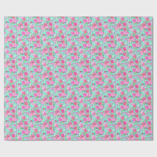 Preppy Palm Beach Print Blauwgroen met roze bloeme Cadeaupapier (Vlak)