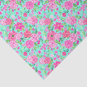 Preppy Palm Beach Print Blauwgroen met roze bloeme Tissuepapier (Detail)