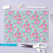 Preppy Palm Beach Print Blauwgroen met roze bloeme Tissuepapier (Craft)