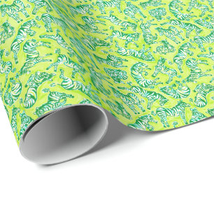 Preppy Palm Beach Print Geel en Groene Zebra's Cadeaupapier