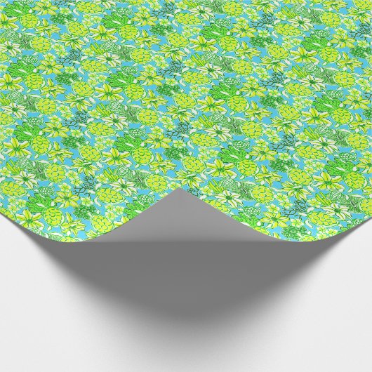 Preppy Palm Beach Print Groene & Blauwe Schildpadd Cadeaupapier (Hoek)