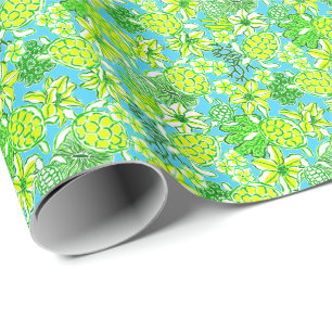 Preppy Palm Beach Print Groene & Blauwe Schildpadd Cadeaupapier
