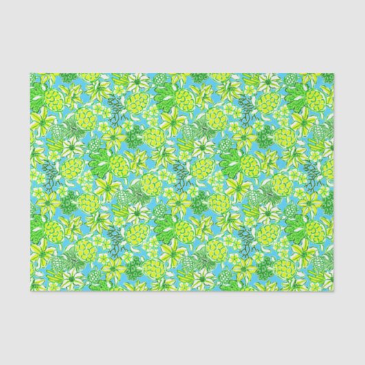 Preppy Palm Beach Print Groene & Blauwe Schildpadd Tissuepapier (Voorkant)