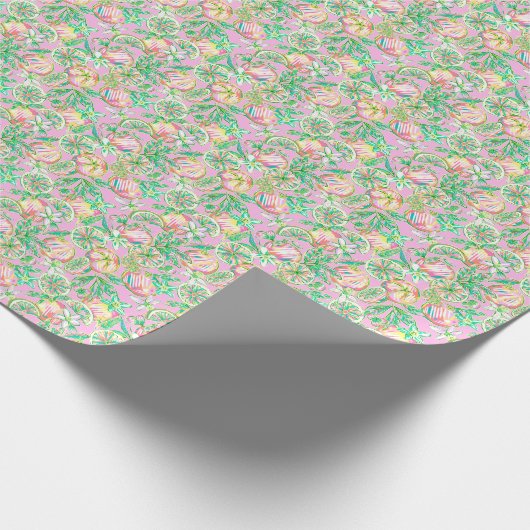 Preppy Palm Beach Print Groene en Roze Sinaasappel Cadeaupapier (Hoek)
