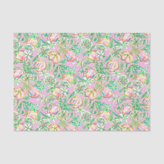 Preppy Palm Beach Print Groene en Roze Sinaasappel Tissuepapier (Voorkant)