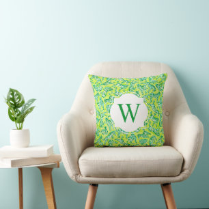 Preppy Palm Beach Print Groene zebra's Monogram Kussen
