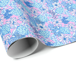 Preppy Palm Beach Print Lavendel & Blauwe Schildpa Cadeaupapier