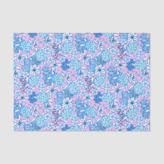 Preppy Palm Beach Print Lavendel & Blauwe Schildpa Tissuepapier (Voorkant)