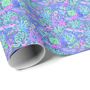 Preppy Palm Beach Print Lavendel Onderwater Cadeaupapier