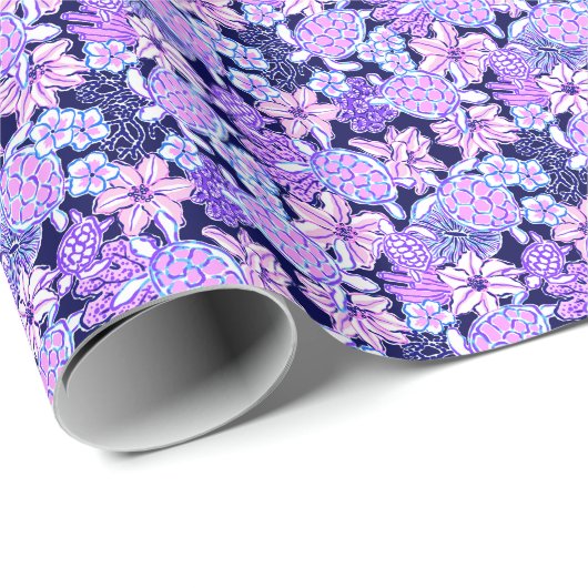 Preppy Palm Beach Print Lavendel & Paarse schildpa Cadeaupapier (Rol Hoek)