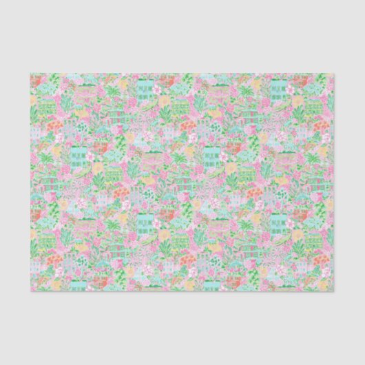 Preppy Palm Beach Print Pastel Charleston Tissuepapier (Voorkant)