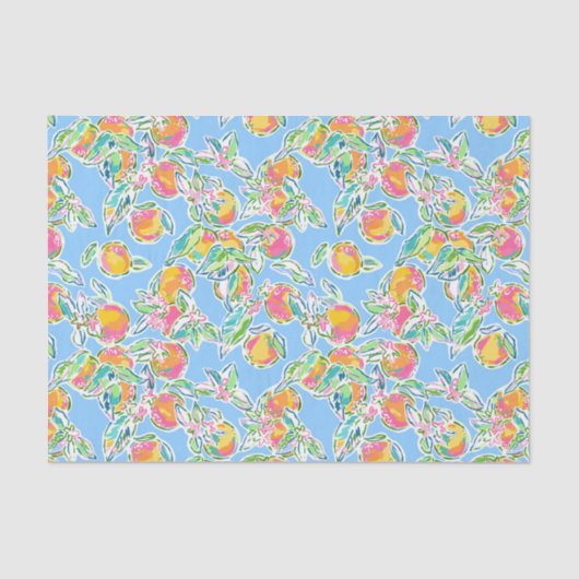 Preppy Palm Beach Print Pastel Sinaasappels Tissuepapier (Voorkant)