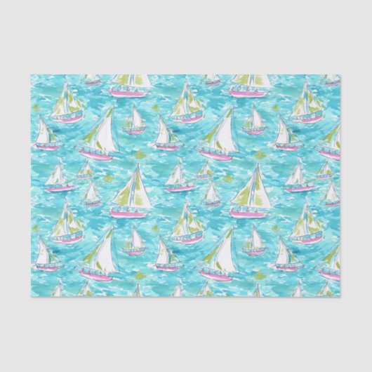 Preppy Palm Beach Print Pastel zeilboten Tissuepapier (Voorkant)