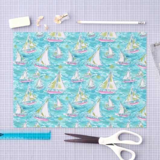 Preppy Palm Beach Print Pastel zeilboten Tissuepapier (Craft)