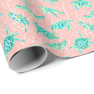 Preppy Palm Beach Print Pastelschildpadden Cadeaupapier