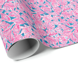 Preppy Palm Beach Print roze & blauw zeeschelpen Cadeaupapier