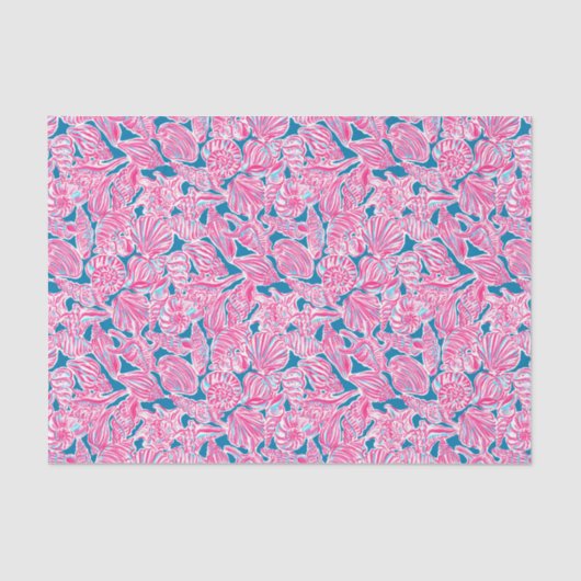 Preppy Palm Beach Print roze & blauw zeeschelpen Tissuepapier (Voorkant)